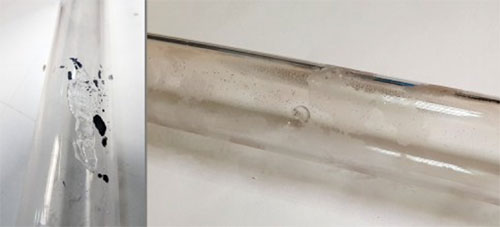 External contamination damage to a UV curing lamp